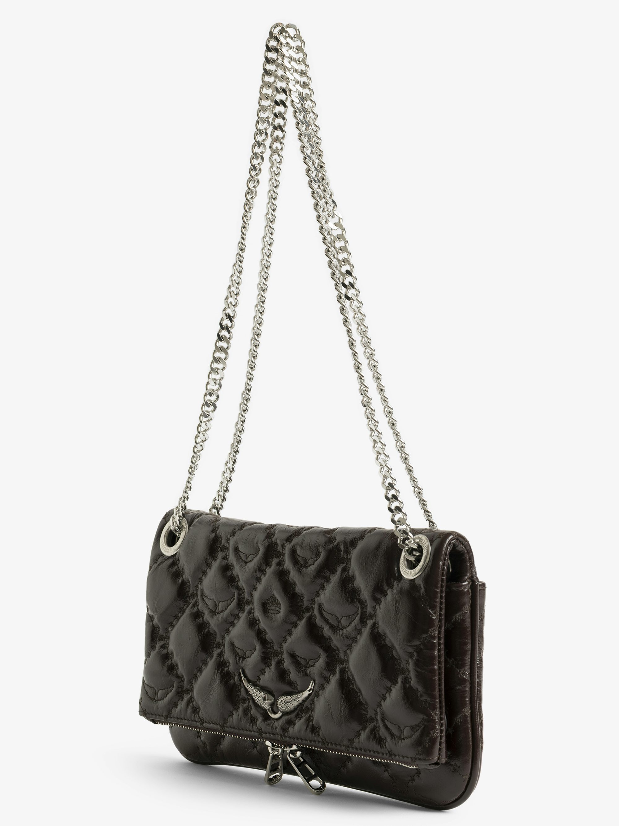 Rock II Vintage Monogram Clutch - Clutch in vintage quilted effect leather with sliding metal chain and signature wings.